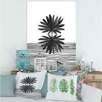 Black and White Tropical Leaf on Striped II  Wall Art