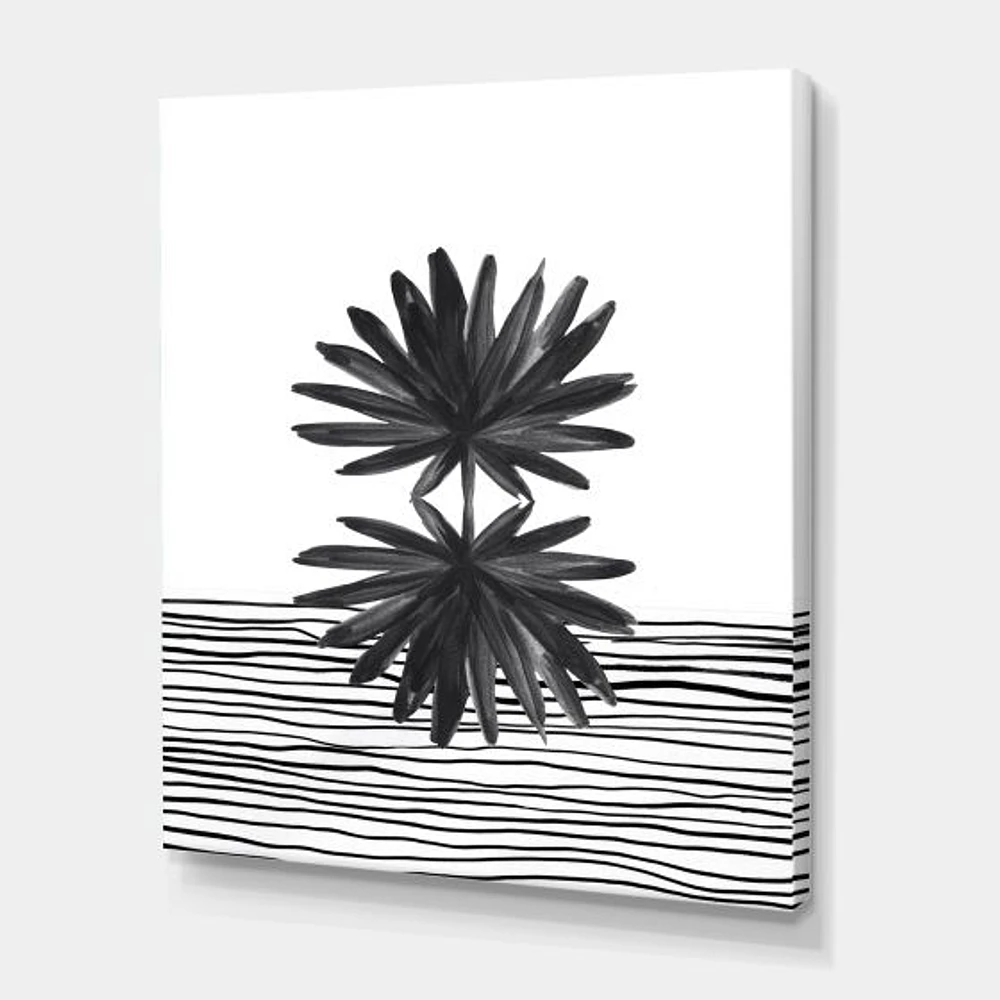 Toile « Black and White Tropical Leaf on Striped II »