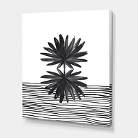 Black and White Tropical Leaf on Striped II  Wall Art