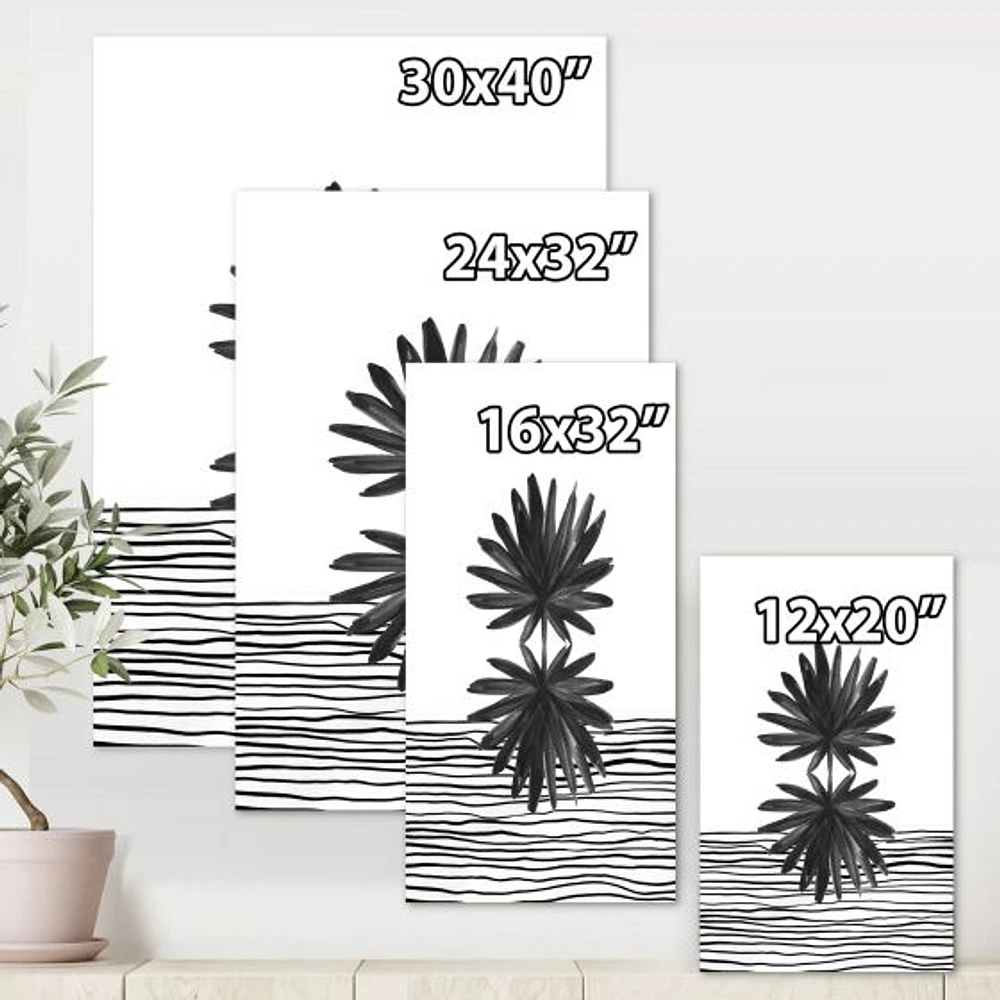 Toile « Black and White Tropical Leaf on Striped II »