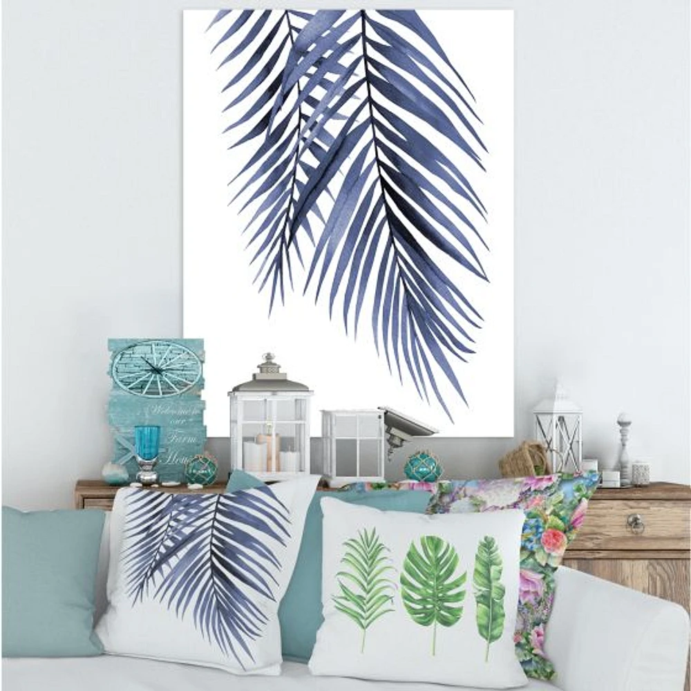 Toile « Blue Palm Leaves Abstract Tropical Branches »