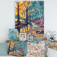 Landscape with River Autumn Forest Sunset  Wall Art