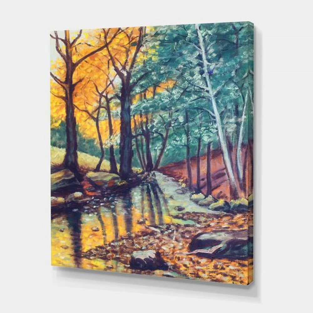 Landscape with River Autumn Forest Sunset  Wall Art