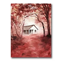 House Red Autumn Woods  Wall Art