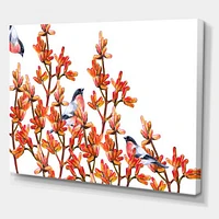 Flock of Bullfinches Birds on Orange Branches Wall Art