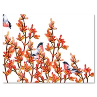 Toile « Flock of Bullfinches Birds on Orange Branches