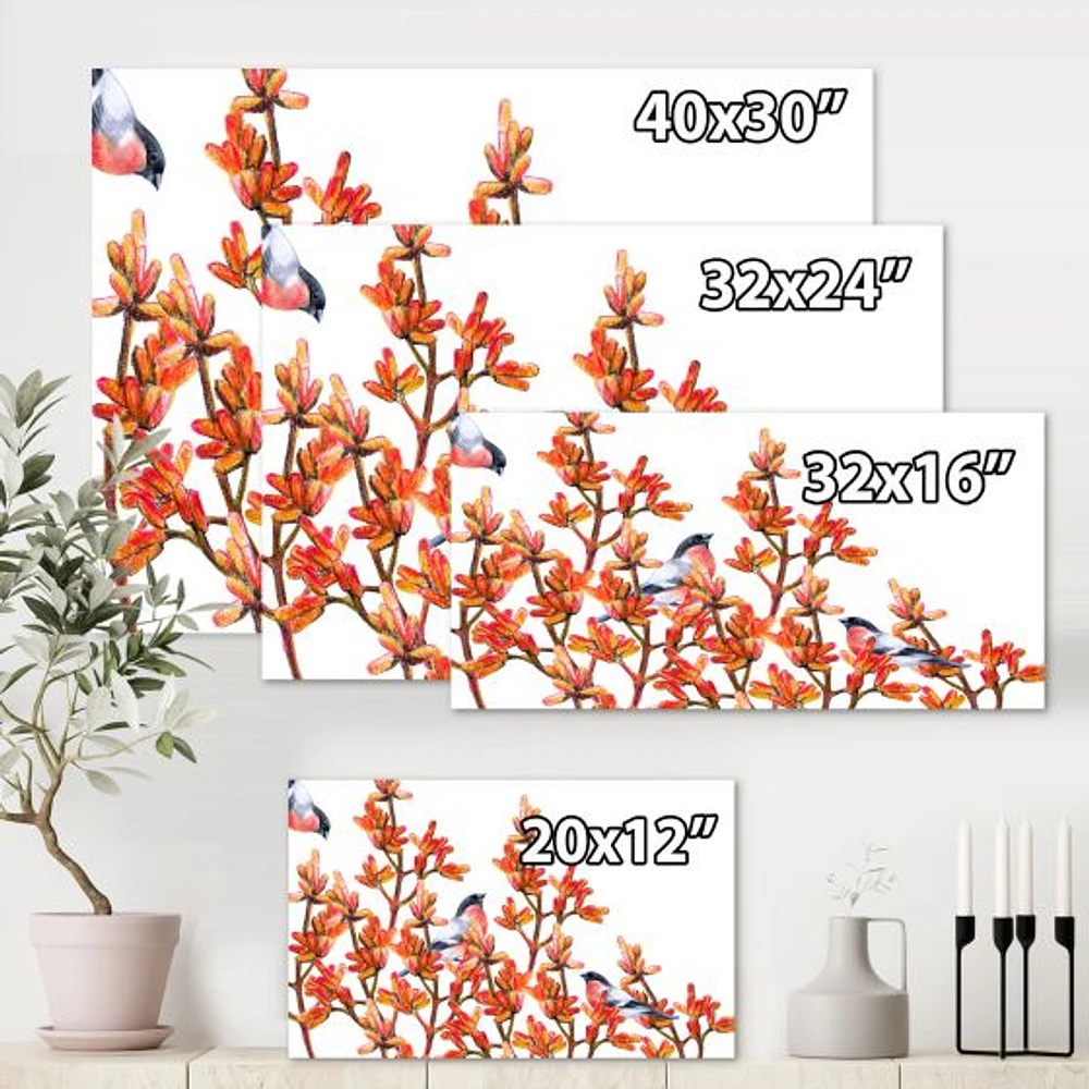 Toile « Flock of Bullfinches Birds on Orange Branches