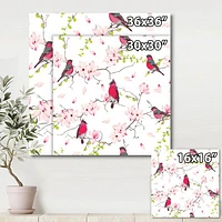 Red Bullfinches on Magnolia Tree  Wall Art