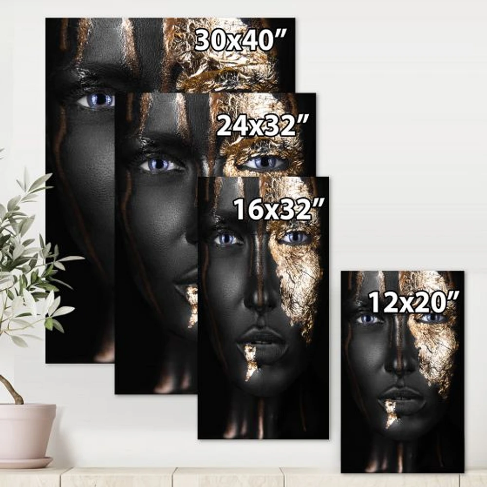 Portrait of A Afro American Girl with Gold Makeup  Wall Art