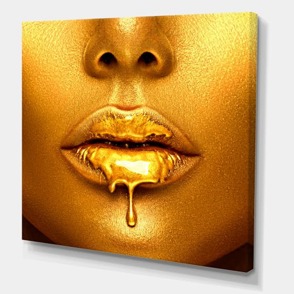 Gold Paint Drips From Sexy Woman Lips  Wall Art