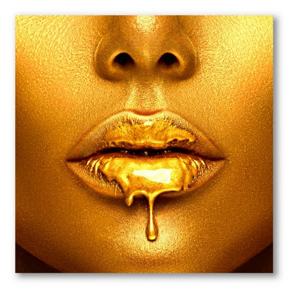 Gold Paint Drips From Sexy Woman Lips  Wall Art