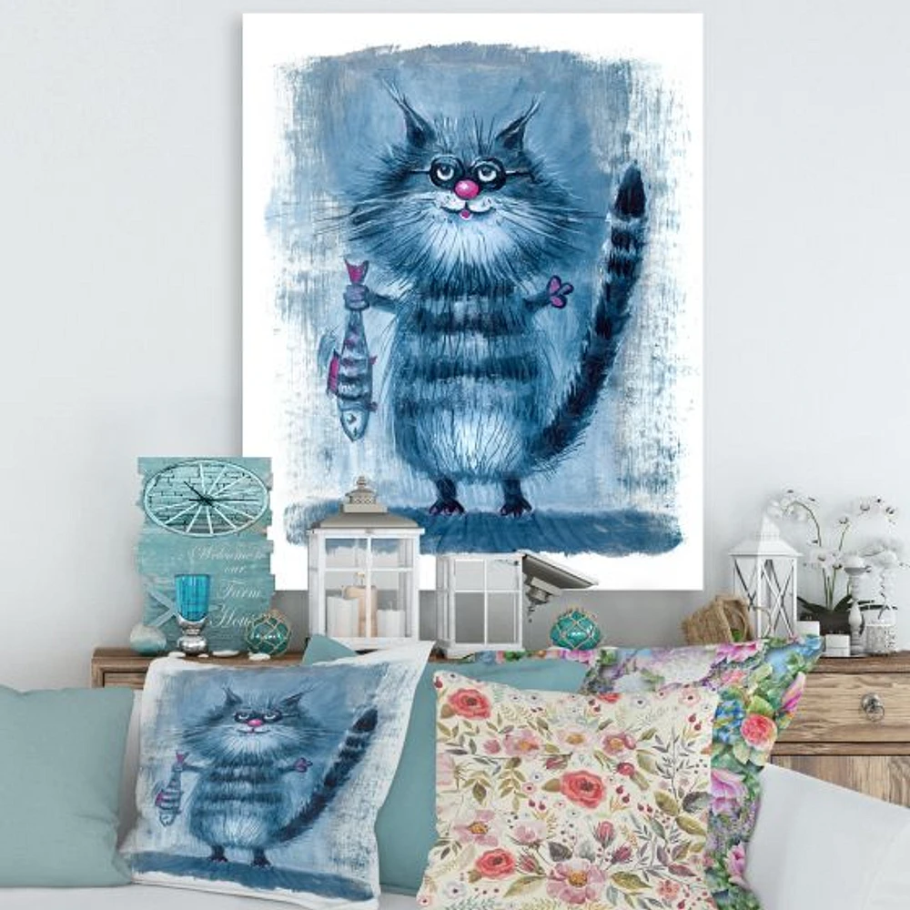 Cat Holding A Fish Its Claws  Wall Art