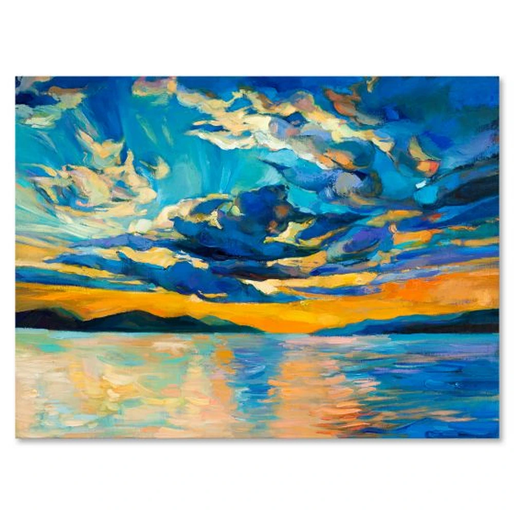 Cloudy Wide Open Sunset Over Ocean Horizon  Wall Art