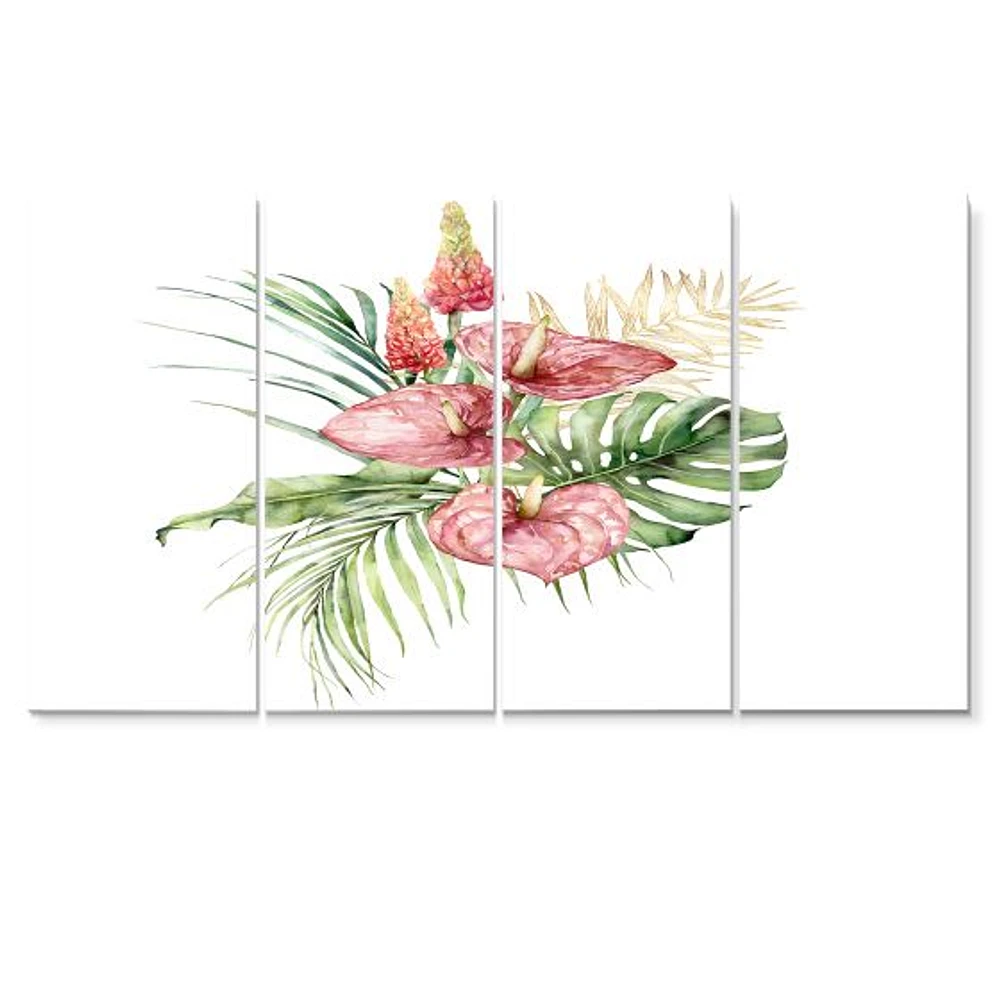 Tropical Bouquet with Anthurium Lupine & Leaves I Canvas Wall Art Print Panels