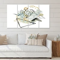 Gouache of Abstract Landscape with Mountain Bird Canvas Wall Art Print Panels