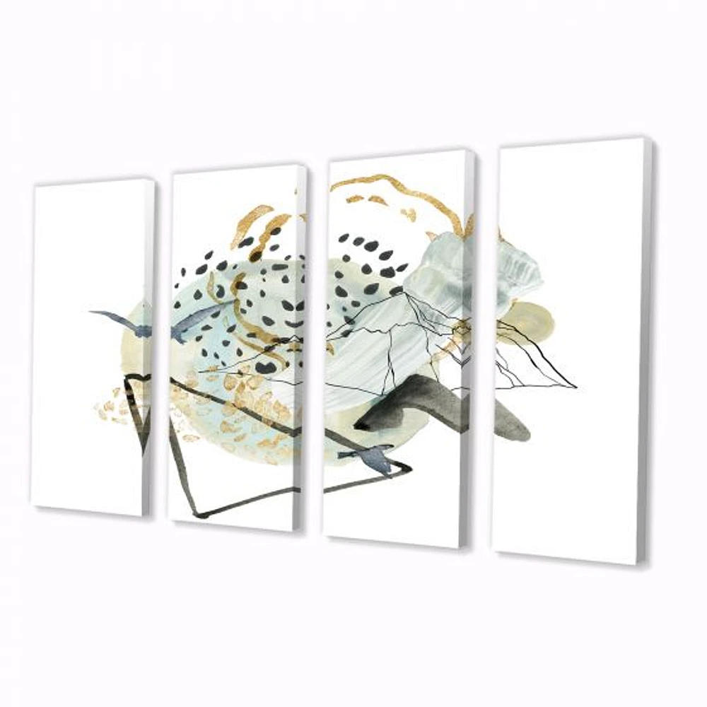 Gouache of Abstract Landscape with Mountain Bird Canvas Wall Art Print Panels