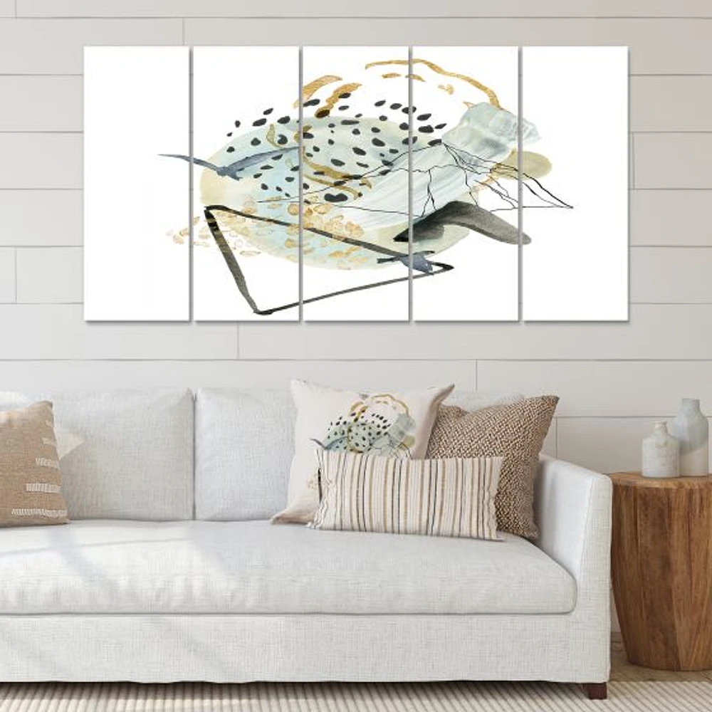 Gouache of Abstract Landscape with Mountain Bird Canvas Wall Art Print Panels