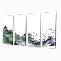 Winter Dark Blue Mountain Landscape with Trees III Canvas Wall Art Print