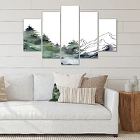 Winter Dark Blue Mountain Landscape with Trees III Canvas Wall Art Print