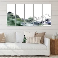 Winter Dark Blue Mountain Landscape with Trees III Canvas Wall Art Print