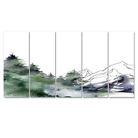 Toile imprimée « Winter Dark Blue Mountain Landscape with Trees III »