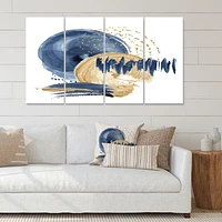 Dark Blue & Gold Abstract Circle Ocean Texture Canvas Wall Art Print Panels