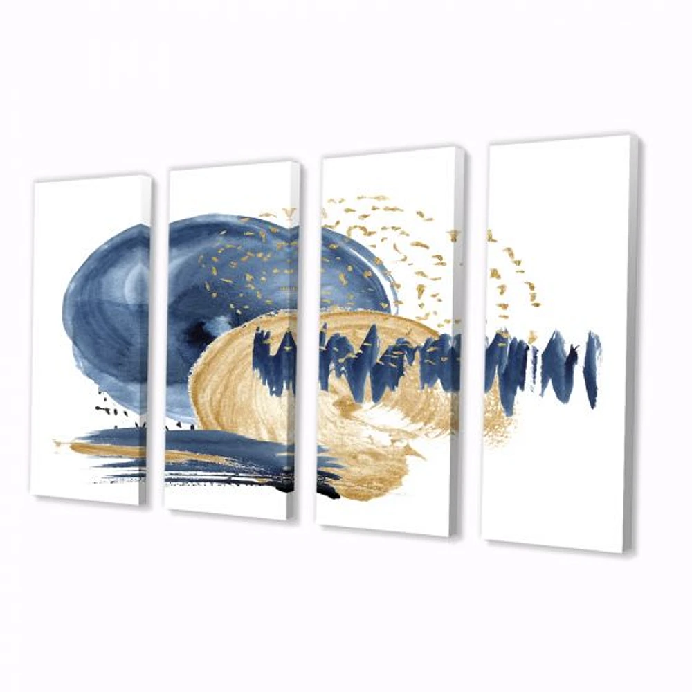 Dark Blue & Gold Abstract Circle Ocean Texture Canvas Wall Art Print Panels