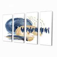 Dark Blue & Gold Abstract Circle Ocean Texture Canvas Wall Art Print Panels