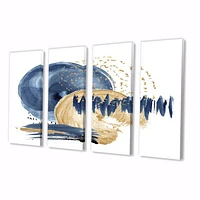 Dark Blue & Gold Abstract Circle Ocean Texture Canvas Wall Art Print Panels