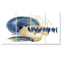 Dark Blue & Gold Abstract Circle Ocean Texture Canvas Wall Art Print Panels