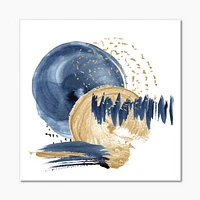 Dark Blue & Gold Abstract Circle Ocean Texture  Wall Art