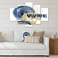 Dark Blue & Gold Abstract Circle Ocean Texture Canvas Wall Art Print Panels