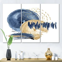 Dark Blue & Gold Abstract Circle Ocean Texture Canvas Wall Art Print Panels