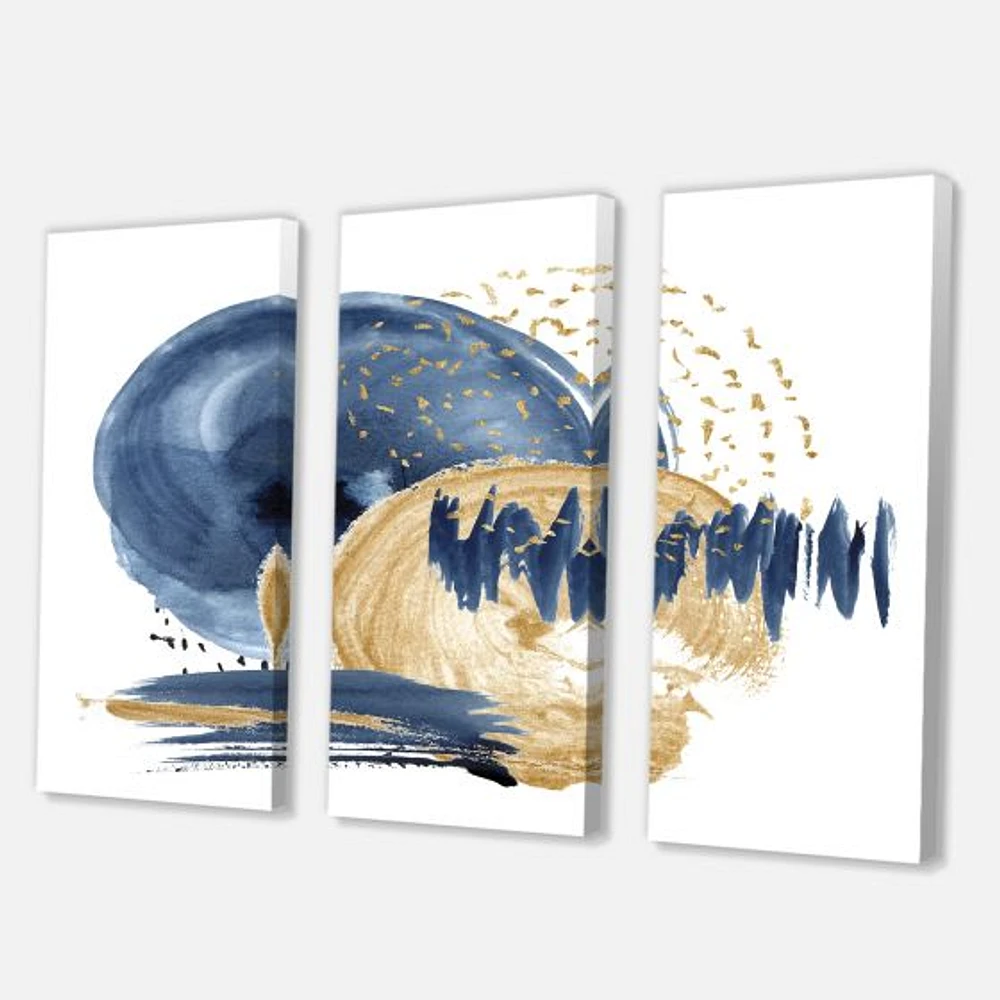 Dark Blue & Gold Abstract Circle Ocean Texture Canvas Wall Art Print Panels