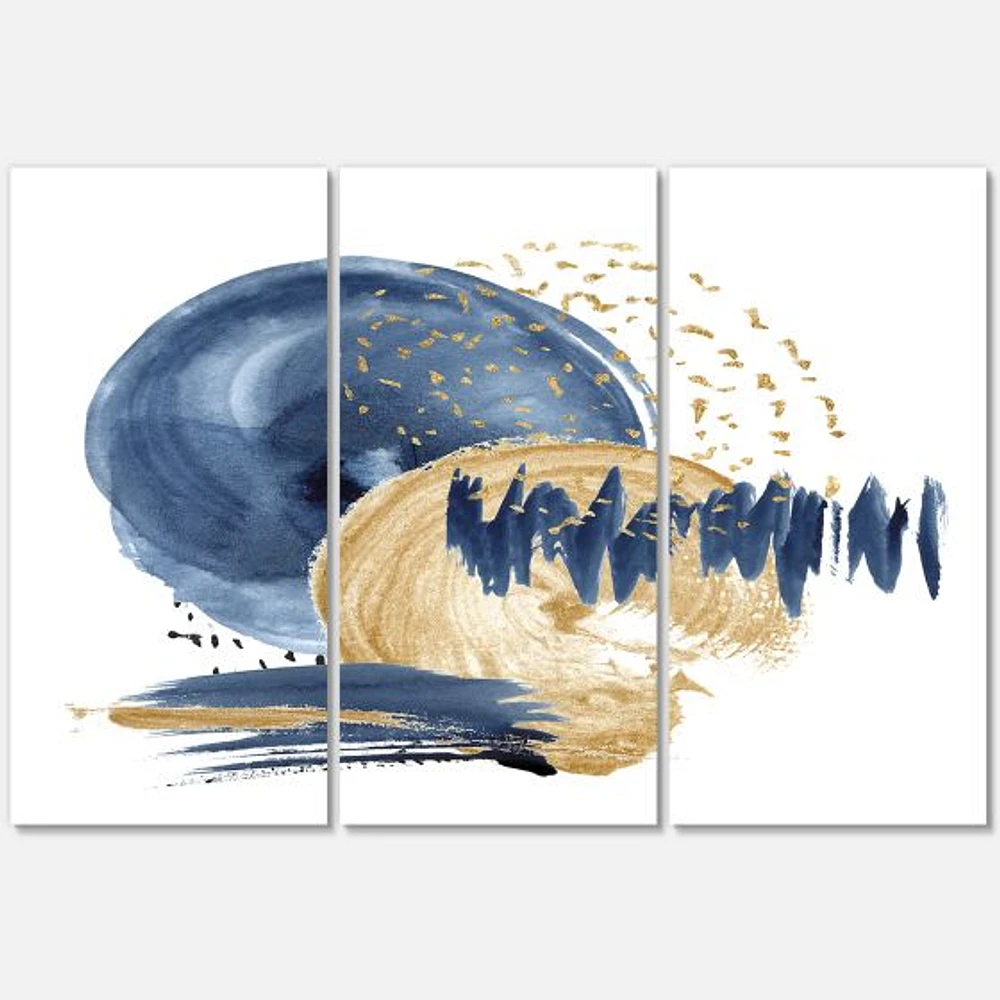 Dark Blue & Gold Abstract Circle Ocean Texture Canvas Wall Art Print Panels