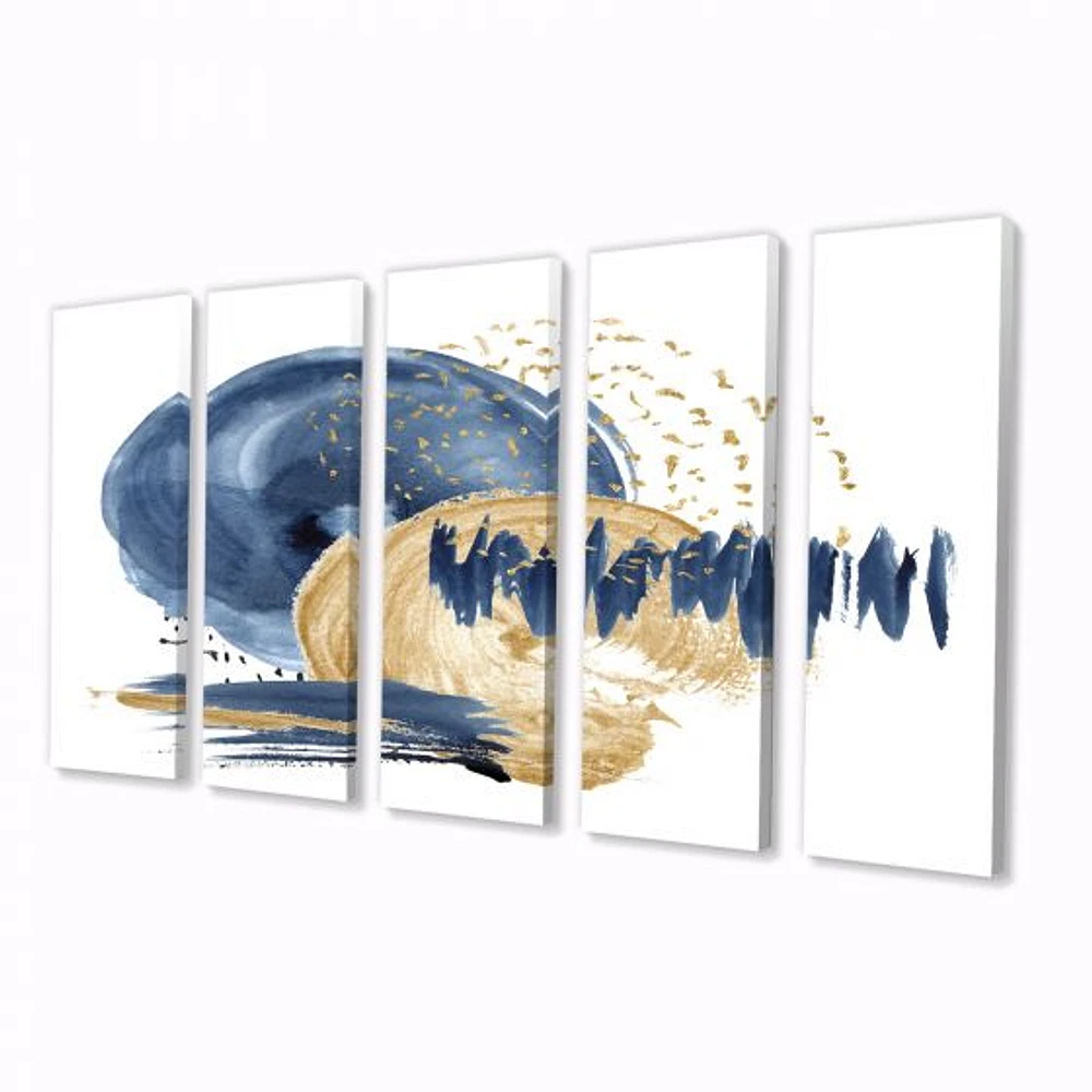 Dark Blue & Gold Abstract Circle Ocean Texture Canvas Wall Art Print Panels