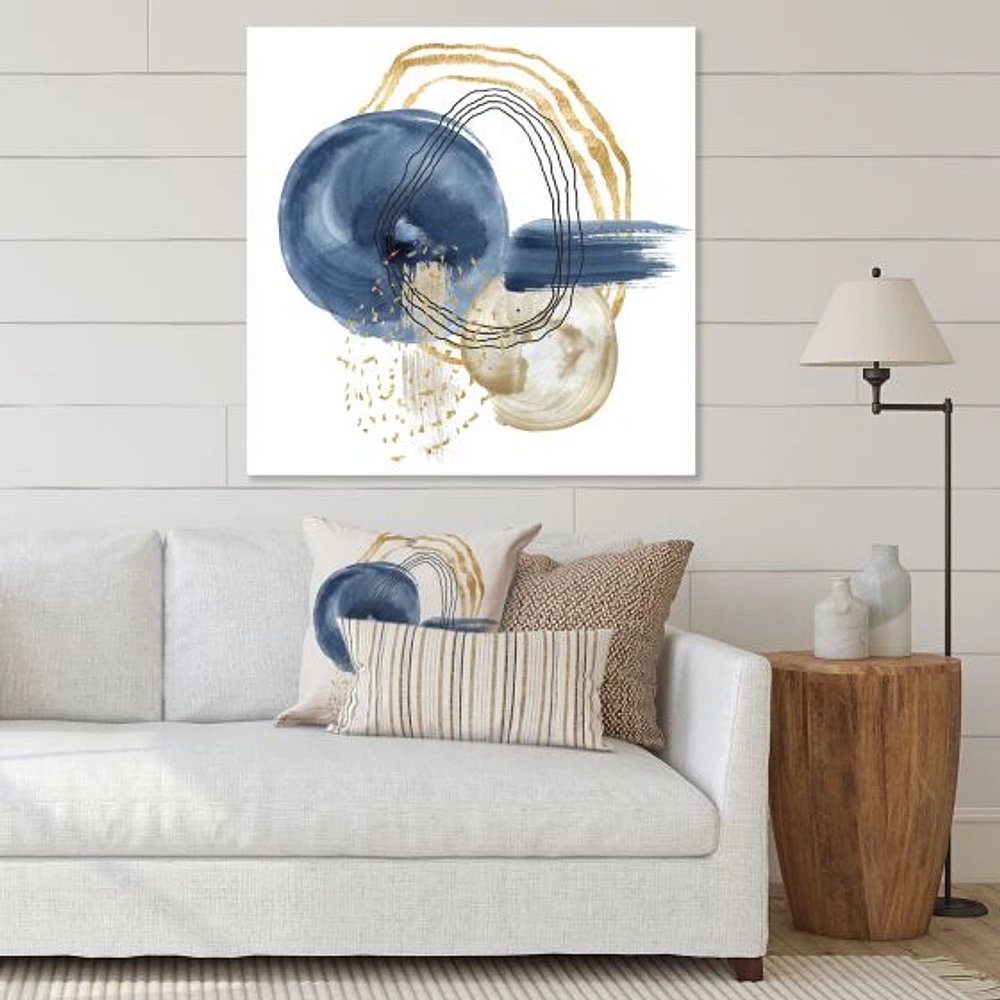 Abstract Dark Blue Gold & Black Underwater Life Canvas Wall Art Print