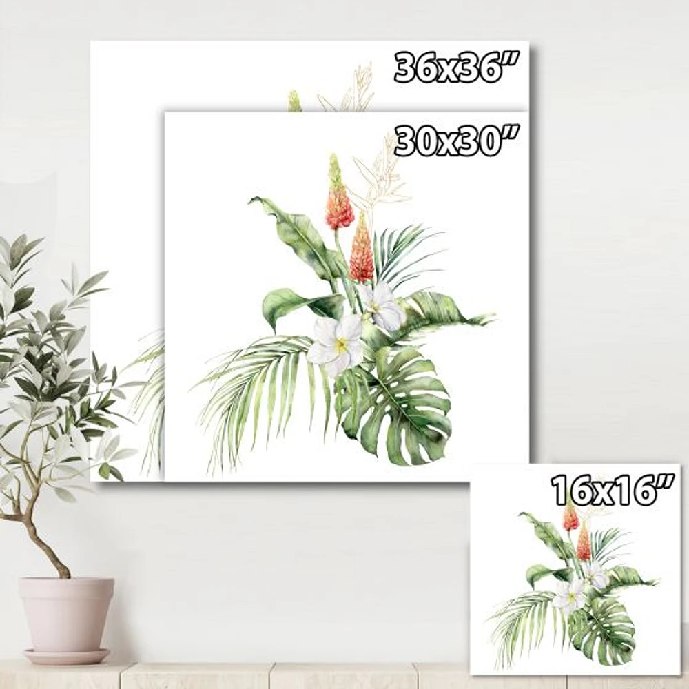 Tropical Bouquet with Lupine Plumeria Palm Leaves  Wall Art