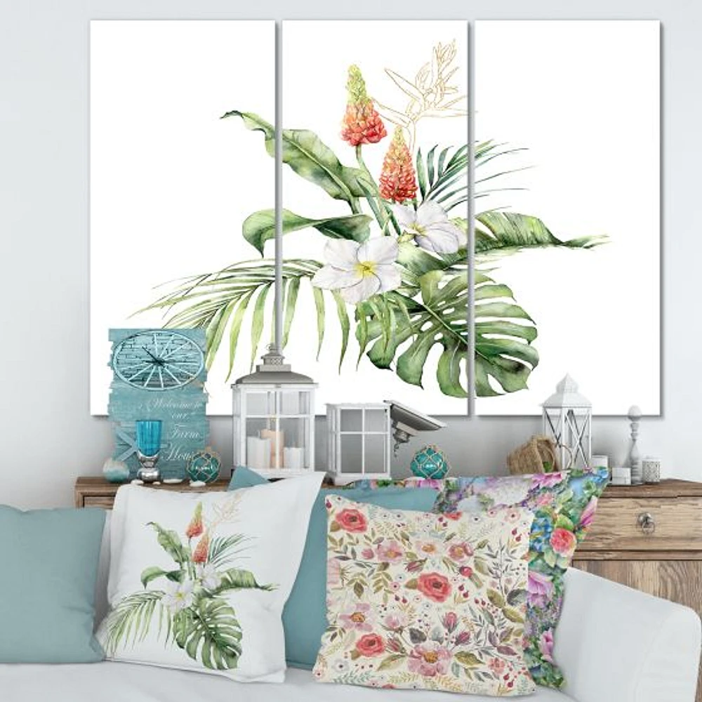 Tropical Bouquet with Lupine Plumeria Palm Leaves  Wall Art