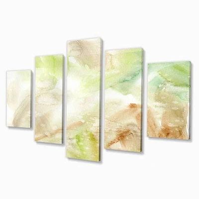 Pastel Abstract with Green Brown and Beige Spots Canvas Wall Art Print