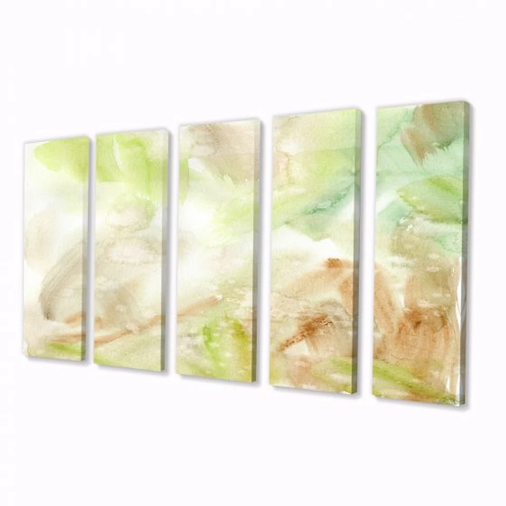 Pastel Abstract with Green Brown and Beige Spots Canvas Wall Art Print