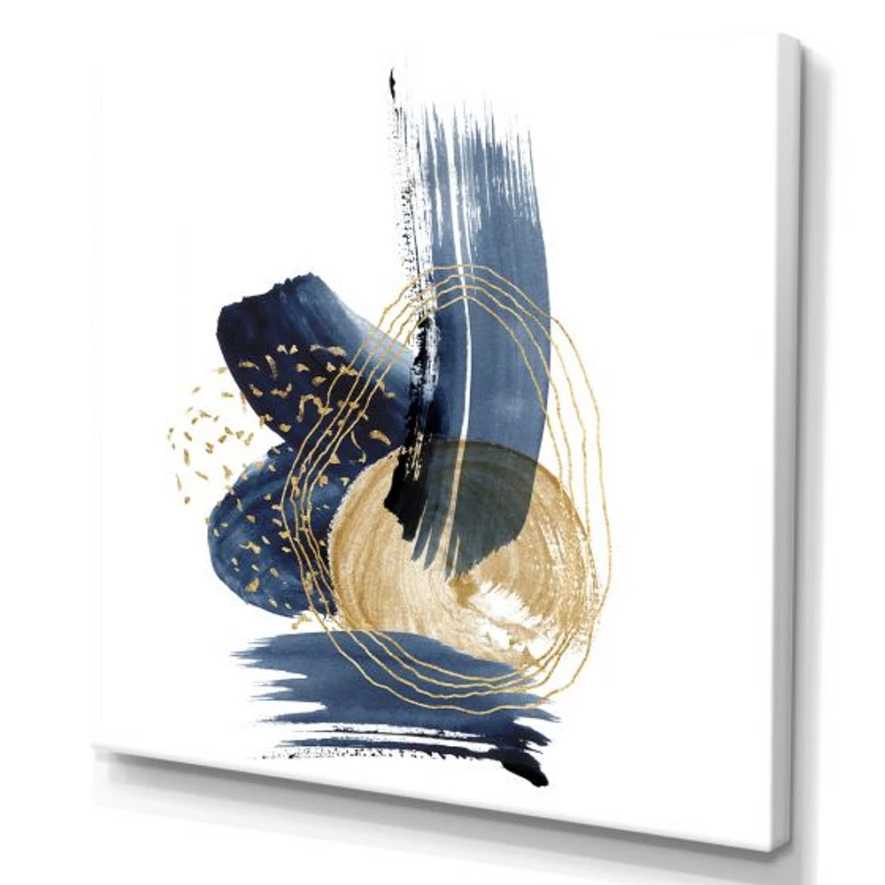 Landscape of Dark Blue Mountains & Gold Strokes II  Wall Art