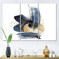 Landscape of Dark Blue Mountains & Gold Strokes II  Canvas Wall Art Print