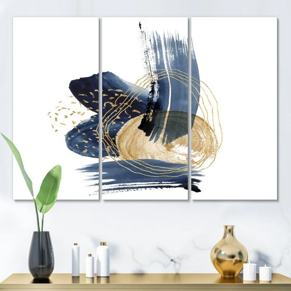 Landscape of Dark Blue Mountains & Gold Strokes II  Canvas Wall Art Print