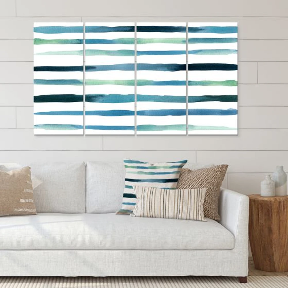 Aquatic Dark Blue Verticals Canvas Wall Art Print