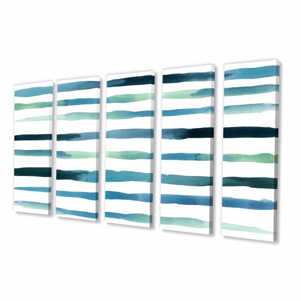 Aquatic Dark Blue Verticals Canvas Wall Art Print