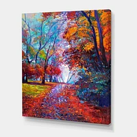 Little Road Through Red Autumn Landscape Wall Art