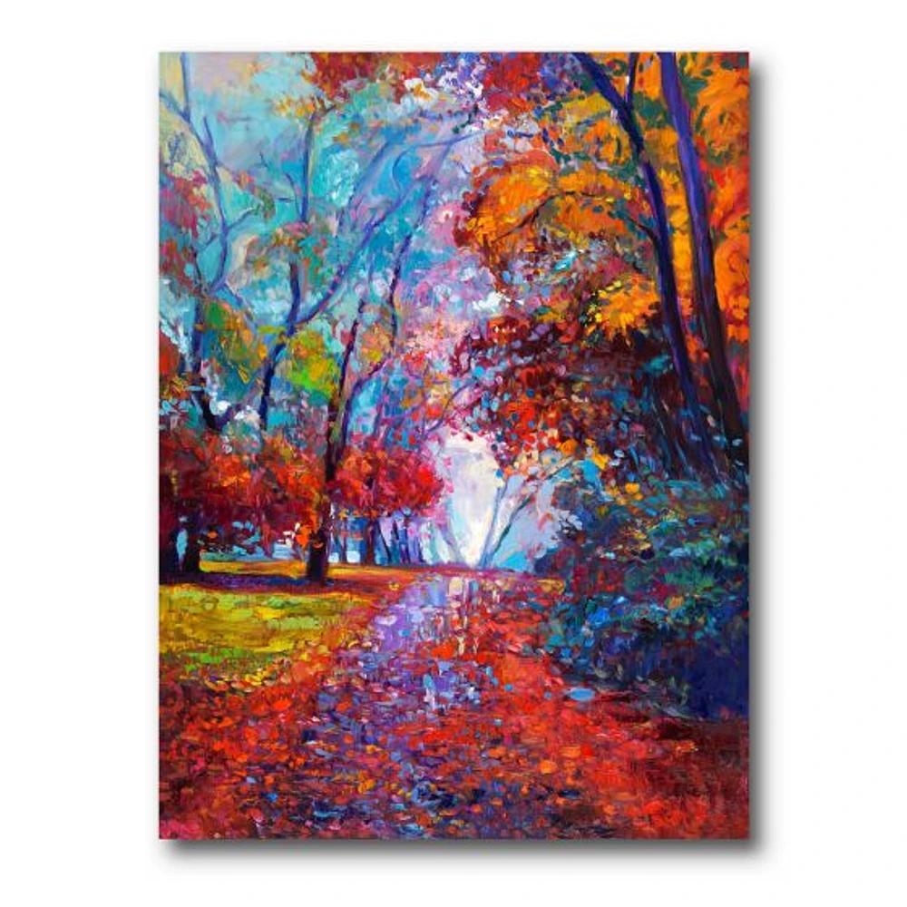 Little Road Through Red Autumn Landscape Wall Art