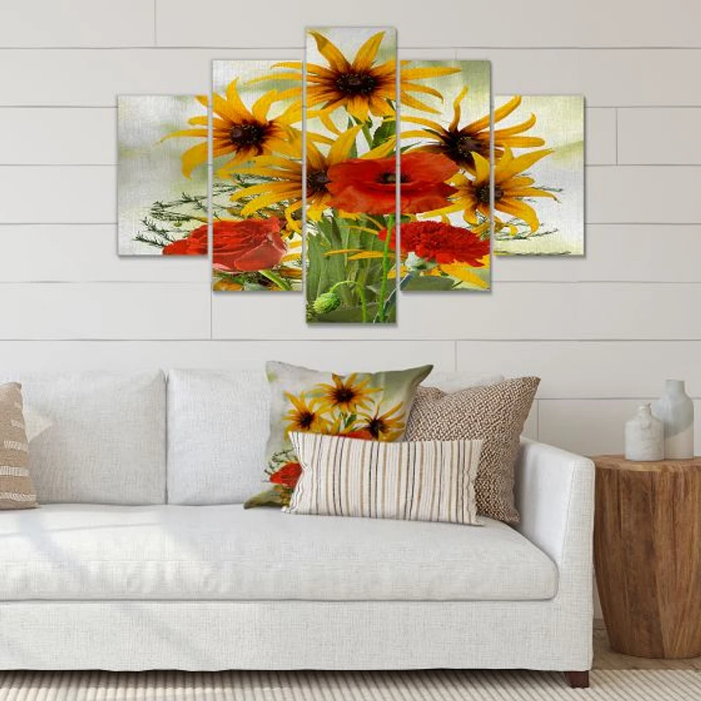 SunFlowers and Poppies The Wild Canvas Wall Art Print - Panels