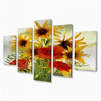 SunFlowers and Poppies The Wild Canvas Wall Art Print - Panels